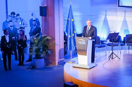 BRUSSELS, BELGIUM. January 25, 2017. Antonio Tajani, an Italian politician and President of the European Parliament since January 2017.のeditorial素材