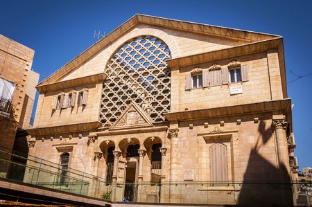 HEBRON, ISRAEL. September 25, 2018. The facade of the famous Beit Hadassah building. It is the historic hospital and the center of the Jewish community in Hebron affected by the Arab riot of 1929.のeditorial素材