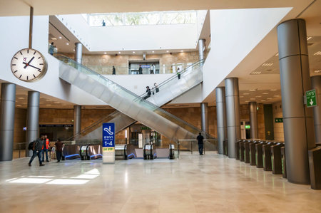 JERUSALEM, ISRAEL. September 27, 2018. Interior halls of the Yitzhak Navon train station, a new...