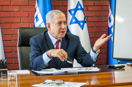 TEL AVIV, ISRAEL. August 14, 2019. Prime minister of Israel during the meeting with journalists from...