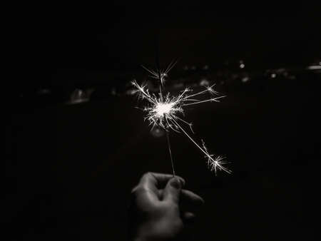 Sparkler in black and whiteの写真素材