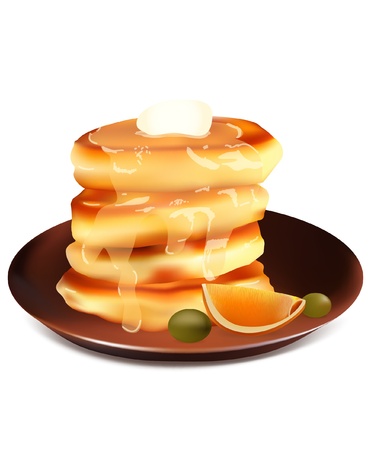 Pancakes with grape, honey and orange segmentのイラスト素材