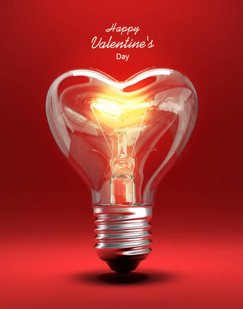 Lamp in the shape of a heart and the words happy Valentineの写真素材