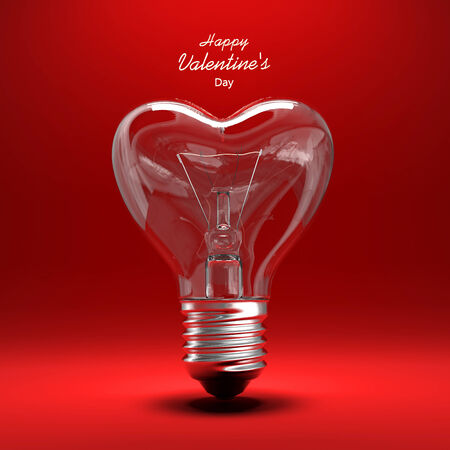 Lamp in the shape of a heart and the words happy Valentineの写真素材
