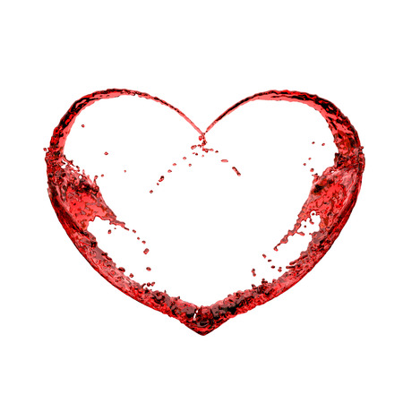Heart of red wines splashes isolated on white backgroundの写真素材
