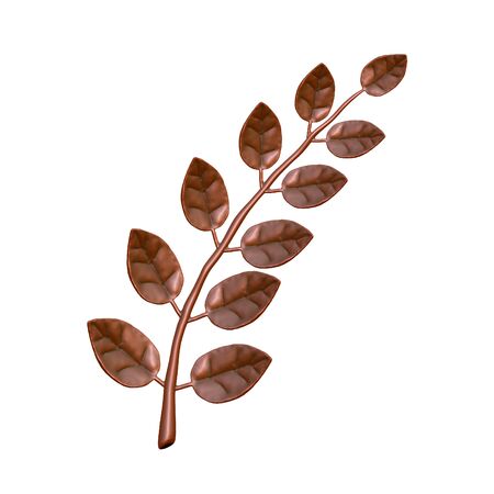 Copper laurel branch, isolated on white backgroundの写真素材