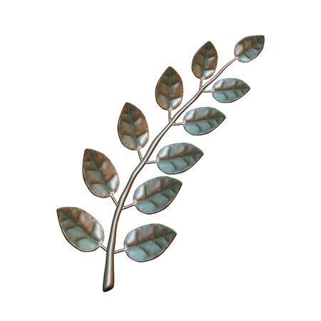 Copper laurel branch, isolated on white backgroundの写真素材