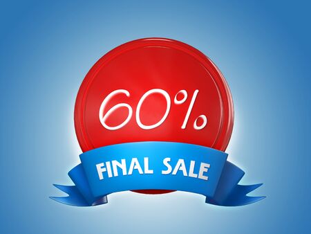 Ribbon badge - 60 percent, final sale. 3d renderの写真素材