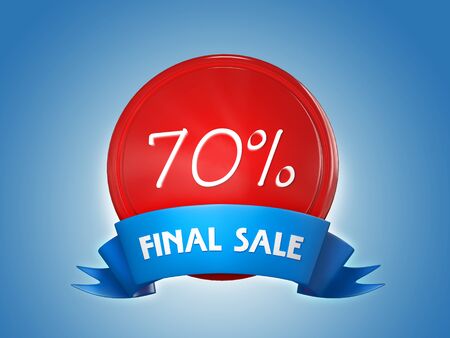 Ribbon badge - 70 percent, final sale. 3d renderの写真素材