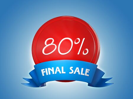 Ribbon badge - 80 percent, final sale. 3d renderの写真素材