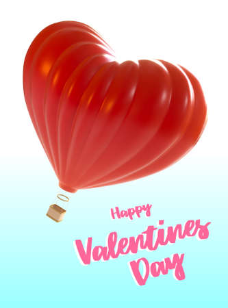 A large balloon in the shape of a heart on a white and blue background with the inscription: Happy Valentine's Day. Festive postcard.の写真素材