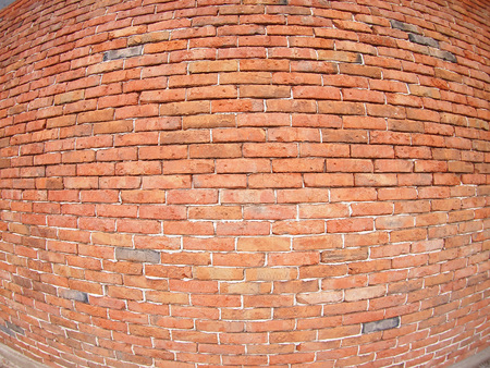 Brown brick wall  with wide angle fisheye viewの写真素材