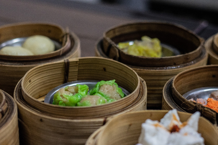 Dim sum is most commonly eaten as breakfast. Phuket, Southern Thailand.の写真素材