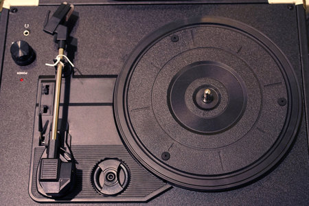 A above view of a DJ turntable.