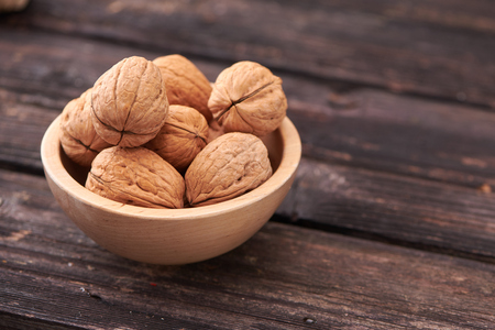 walnuts on a dark backgroundの写真素材