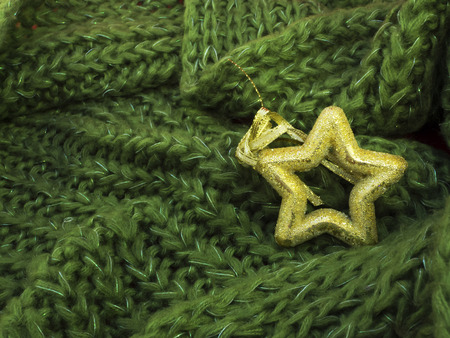 Christmas decoration on green woolの写真素材