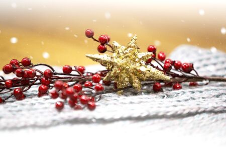 Christmas tree ornament, snowing winter holiday backの写真素材