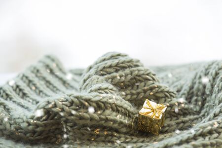 Christmas decoration on winter wool scarfの写真素材