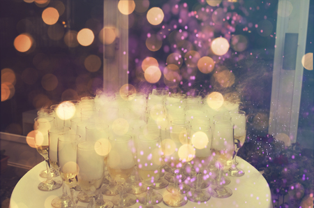 Champagne glasses with carbonic iceの写真素材