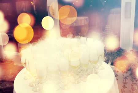 Champagne glasses with carbonic iceの写真素材