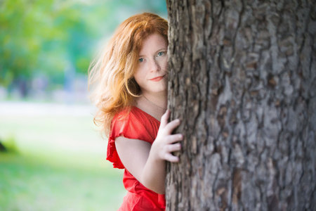 Redhead autumn beautyの写真素材