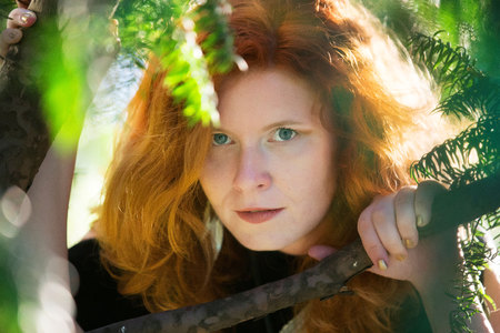 Redhead girl, autumn modelの写真素材