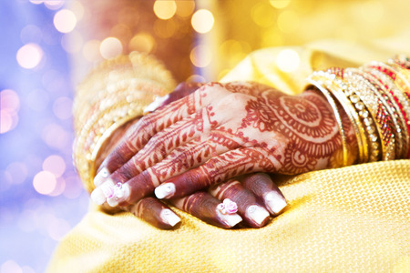 Henna tattoo, indian brideの写真素材