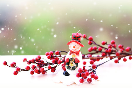 Christmas snowman decoration  winter backgroundの写真素材