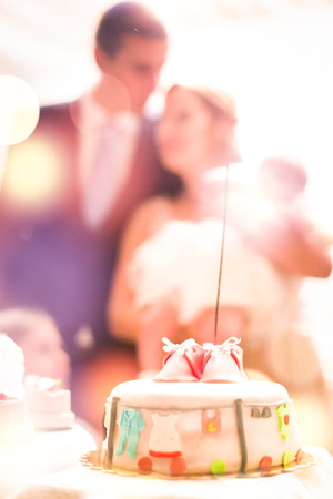 Family baby cake backgroundの写真素材