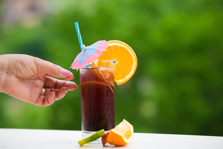 Summer background. Fresh homemade fruit lemonadeの写真素材