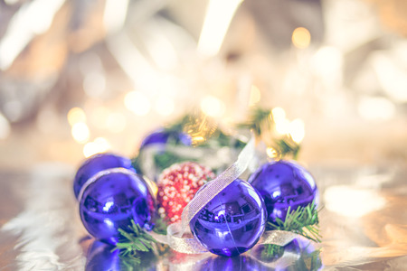 Blue Christmas balls on white backgroundの写真素材