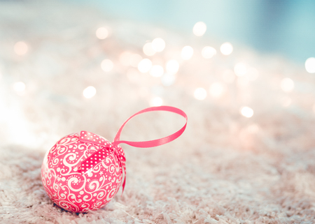 Christmas tree red decorations on white backgroundの写真素材