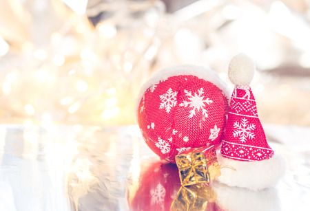 Winter holidays red ball decorationの写真素材