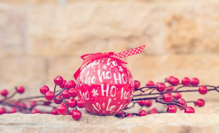 Winter holidays red ball decoration