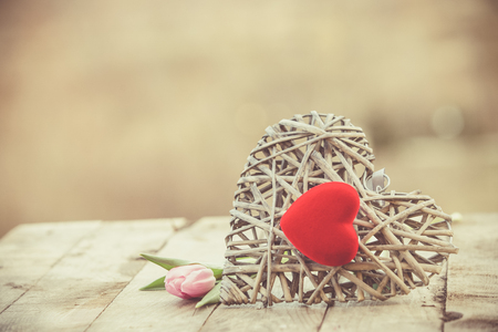 Vintage wooden heart St Valentines decorationの写真素材