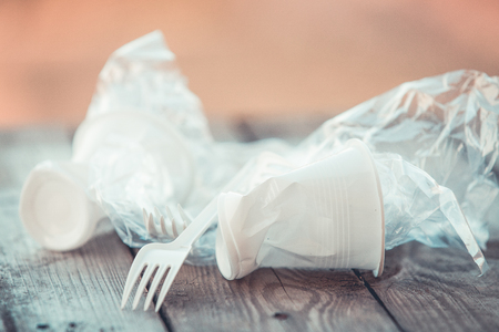 Plastic waste pollution concept backgroundの写真素材