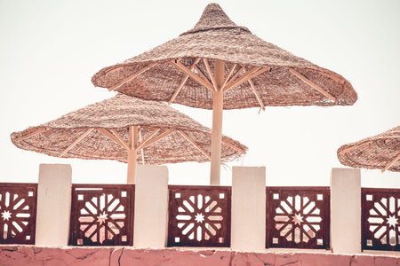 Beach umbrella relaxing summer vacation