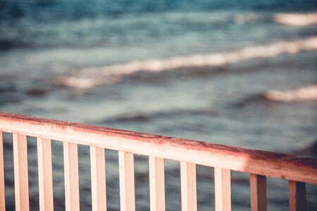 Wooden pier on the sea summer backgroundの写真素材