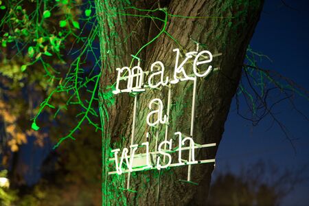 Make a wish neon letters on treeの写真素材