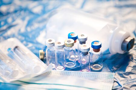 Coronavirus vaccines bottles medical backgroundの写真素材