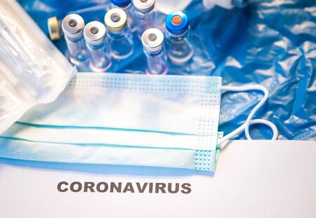 Coronavirus vaccines bottles medical backgroundの写真素材