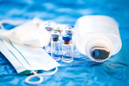 Coronavirus vaccines bottles medical backgroundの写真素材