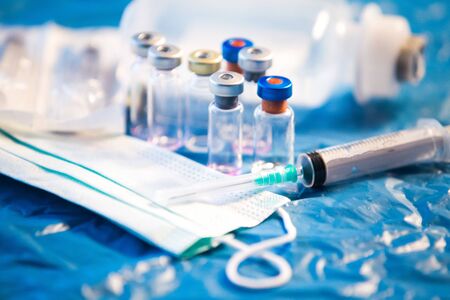 Coronavirus vaccines bottles medical backgroundの写真素材