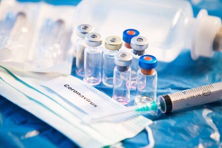 Coronavirus vaccines bottles medical backgroundの写真素材