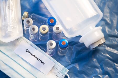 Coronavirus vaccines bottles medical backgroundの写真素材