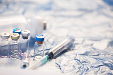 Coronavirus vaccines bottles medical backgroundの写真素材