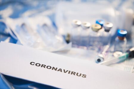 Coronavirus vaccines bottles medical backgroundの写真素材