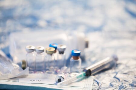 Coronavirus vaccines bottles medical backgroundの写真素材