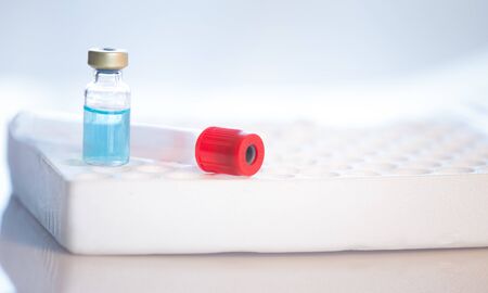 Coronavirus pandemic vaccine research backgroundの写真素材