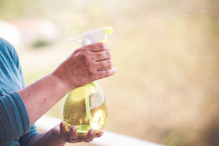 Woman with hand disinfection gel